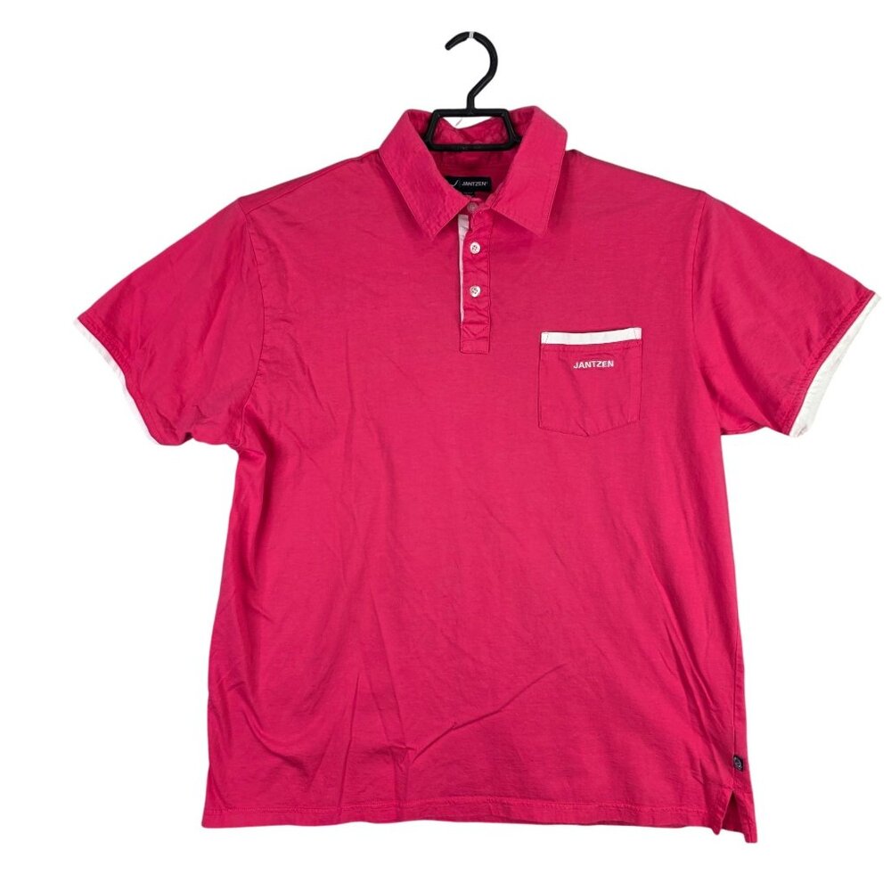 Womens Jantzen Pink Polo Shirt Short Sleeve Front Pocket 100% Cotton Size XXL